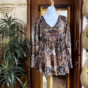 Y2K Velvet Tunic One World XL Vintage Whimsigoth Boho Paisley Mandala Fairy Top